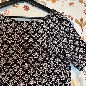 Boden Women 8/M Black Pink Cream Ornate Sheath Maximal Preppy Office Work Dress